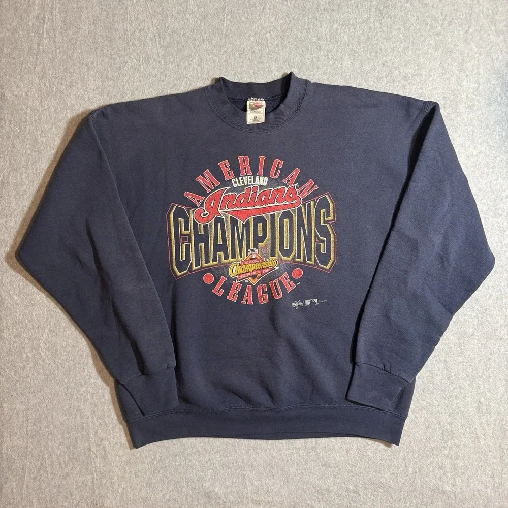 Vintage Cleveland Indians Sweatshirt Navy XL American League Champions 1997  90s